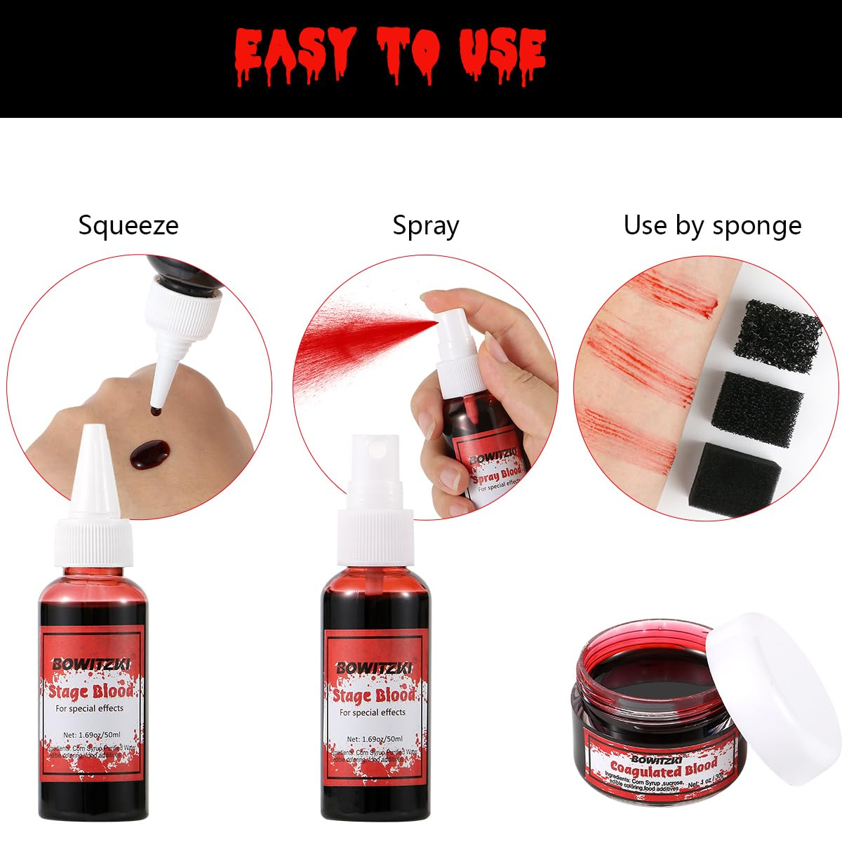 Bowitzki Fake Blood 3PCS Stage - Body Paint Sfx reseña y precio