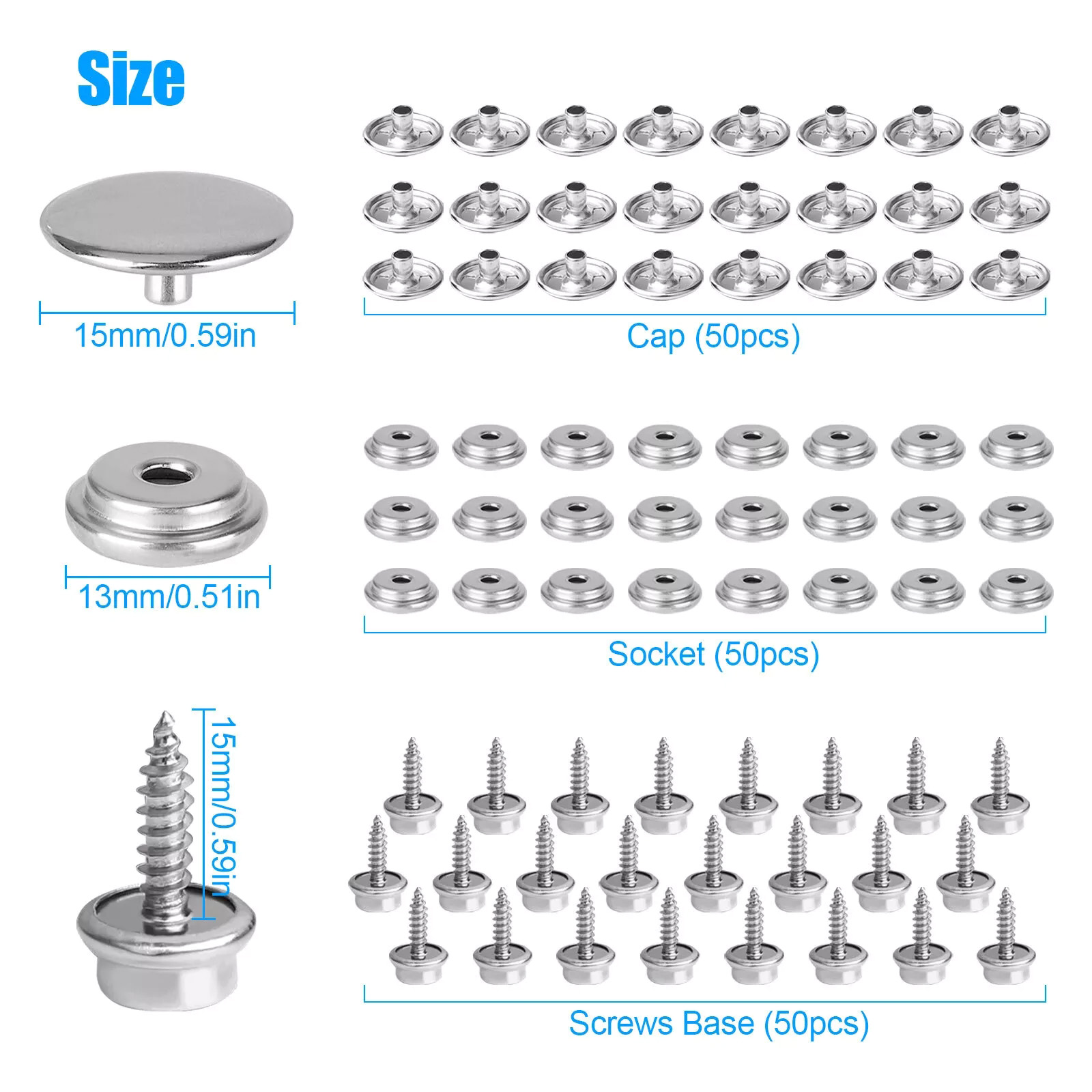 50 Set Stainless Steel Boat Ma - Snap Fastener Set reseña y precio